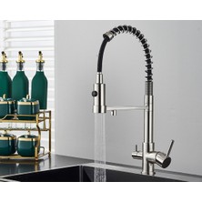 OEM Mutfak Evye Bataryası Dual Flow Su Arıtma Çıkışlı Spiralli Fiskiyeli Mat Krom