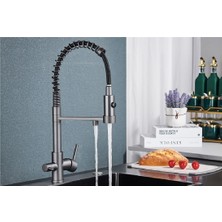 OEM Mutfak Evye Bataryası Dual Flow Su Arıtma Çıkışlı Spiralli Fiskiyeli Antrasit Gri