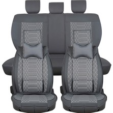 AG Store Nissan Navara Uyumlu Yarı Deri Oto Koltuk Kılıfı Ön-Arka Set Venüs Seri Füme