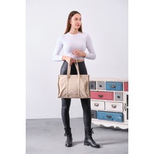 Valu Accessorize Kadın Krem Paraşüt Kumaş Büyük Boy El ve Omuz Çantası