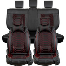 AG Store Opel Astra J Sedan Uyumlu Yarı Deri Oto Koltuk Kılıfı Ön-Arka Set Venüs Seri Siyah-Kırmızı