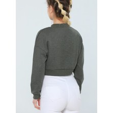 Çtn Yarım Balıkçi Baskılı Crop Sweatshirt