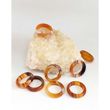 Yaşam Tohumu Akik Taşı Yüzük Karamel & Siyah Alacalı 6mm Kalınlığında (Standart Ölçü)