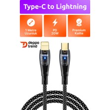 Deppo Trend iPhone 7/8/8plus/x/11/12/13/14 Pro Max Uyumlu 60W USB To Lightning Turbo Hızlı Şarj ve Data Kablosu Ios Şeffaf LED Işıklı Esnek Kopmaz Hasır Örgü Kablo