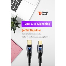 Deppo Trend iPhone 7/8/8plus/x/11/12/13/14 Pro Max Uyumlu 60W USB To Lightning Turbo Hızlı Şarj ve Data Kablosu Ios Şeffaf LED Işıklı Esnek Kopmaz Hasır Örgü Kablo