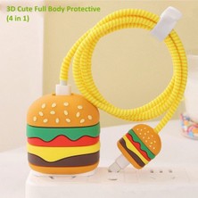 HappyCase Iphone 20W Uyumlu Şarj Başlık Kablo Koruyucu ve Spiral Kablo Koruyucu 3 Lü Set Hamburger