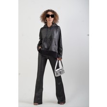 Zelish My Sister Siyah Nervürlü Simli Pantolon