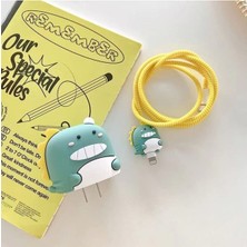 HappyCase Iphone 20W Uyumlu Şarj Başlık Kablo Koruyucu ve Spiral Kablo Koruyucu 3 Lü Set Dino