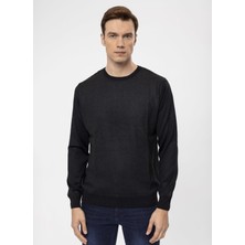 Süvari O Yaka Slim Fit Armürlü Siyah Erkek Kazak TR2013700261