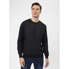 Süvari O Yaka Slim Fit Armürlü Siyah Erkek Kazak TR2013700261