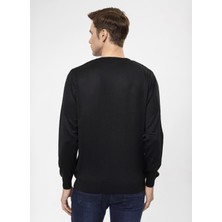 Süvari O Yaka Slim Fit Armürlü Siyah Erkek Kazak TR2013700261