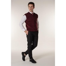 Bordo Erkek Süveter V Yaka