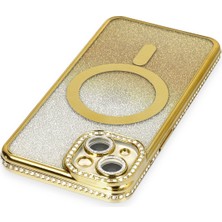 Dijimedia Apple iPhone 14 Kılıf Joke Simli Magneticsafe Kılıf - Gold