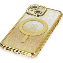 Dijimedia Apple iPhone 14 Kılıf Joke Simli Magneticsafe Kılıf - Gold