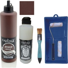 Cadence Mobilya Boyası -  Multisurface H - 017 Çikolata 500 ml Ultimate Vernik Parlak 250 ml  Saten Rulo Set
