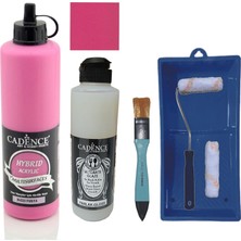 Cadence Mobilya Boyası -  Multisurface H - 025 Fuşya 500 ml Ultimate Vernik Parlak 250 ml  Saten Rulo Set