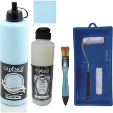 Cadence Mobilya Boyası -  Multisurface H - 035 Bebek Mavi 500 ml Ultimate Vernik Parlak 250 ml  Saten Rulo Set