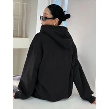 Basilio Siyah Kadın Sweatshirt Oversize Balance Slogan Baskılı Günlük Giyim
