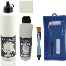 Cadence Mobilya Boyası -  Multisurface H - 003 Eskimiş Beyaz 500 ml Ultimate Vernik Parlak 250 ml  Saten Rulo Set