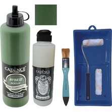 Cadence Mobilya Boyası -  Multisurface H - 051 Yaprak Yeşil 500 ml Ultimate Vernik Parlak 250 ml  Saten Rulo Set