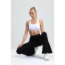 Dream Style Kadın Siyah Ispanyol Paça Çelik Örme Pantolon Yüksek Bel Lastikli Likralı Toparlayıcı Tayt
