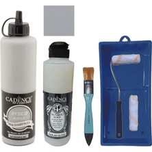 Cadence Mobilya Boyası -  Multisurface H - 073 Solgun Kil gr isi 500 ml Ultimate Vernik Parlak 250 ml  Saten Rulo Set