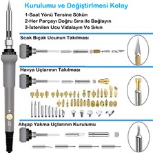 Duhalıne Havya Seti 60W 220V Isı Ayarlı 37 Parça Ahşap Yakma Elektrikli Havya Seti Lehim Seti