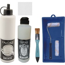 Cadence Mobilya Boyası -  Multisurface H - 077 Tibet Yasemini 500 ml + Ultimate Vernik Mat 250 ml + Saten Rulo Set