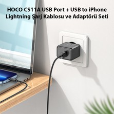 Ason Plus Hoco CS11A USB Port + USB To iPhone Lightning Şarj Kablosu ve Adaptörü Seti