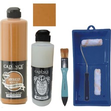Cadence Mobilya Boyası -  Multisurface H - 097 Klasik Meşe 500 ml + Ultimate Vernik Mat 250 ml + Saten Rulo Set