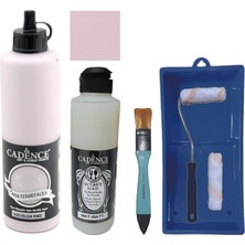 Cadence Mobilya Boyası -  Multisurface H - 023 Solgun Pembe 500 ml + Ultimate Vernik Mat 250 ml + Saten Rulo Set