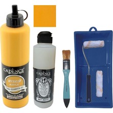 Cadence Mobilya Boyası -  Multisurface H - 010 Sıcak Turuncu 500 ml + Ultimate Vernik Mat 250 ml + Saten Rulo Set