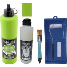 Cadence Mobilya Boyası -  Multisurface H - 046 Fıstık Yeşil 500 ml + Ultimate Vernik Mat 250 ml + Saten Rulo Set