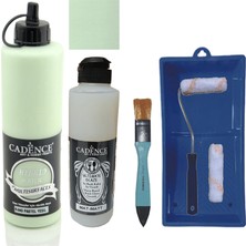 Cadence Mobilya Boyası -  Multisurface H - 045 Pastel Yeşil 500 ml + Ultimate Vernik Mat 250 ml + Saten Rulo Set
