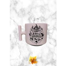 Eylül Design Krem Rengi T Saplı Be Happy Motivasyon Özel Tasarım Baskılı T Kupa Bardak