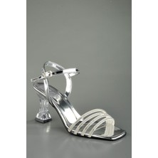 Konfor Düz Kesim Şeffaf Topuklu Abiye Ayakkabı Gümüş