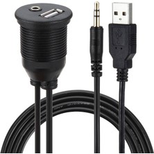 Boblov USB 2.0 - 3.5mm Aux Uzatma Kablo ve Montaj Aparatı USB Aux Panel Tipi Montajlanabilir Vidalı Tip Araba Motosiklet Tekne