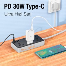 Ason Plus Hoco AC8A 2500W 3 Priz + 3 USB + 30W Type-C Multifonksiyonel Priz Çoğaltıcı Şarj Aleti