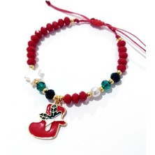 Funny Takı Kırmızı Yeşil Kristal Boncuklu Yıldızlı Noel Süslü Yılbaşı Bileklik