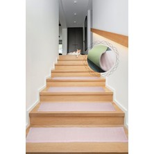 Teksev Comfort Pudra Peluş Merdiven Halısı Kaymaz Deri Tabanlı Pufidik Yumuşak Basamak Paspası