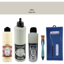 Cadence Banyo Mutfak -  Multi H - 063 Vizon gr i 500 ml Parlak Yüzey Astarı 250 ml Taş Vernik 250 ml  Saten Rulo Set