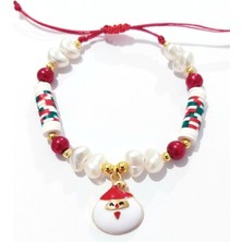 Funny Takı Kırmızı Inci ve Yamuk Inci Boncuklu Noel Süslü Fimo Yılbaşı Bileklik