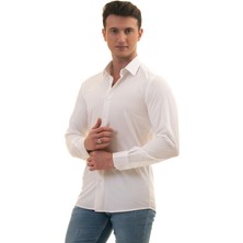Exve Exclusive Beyaz Sade Düz Pamuk Slim Fit Erkek Gömlek