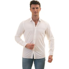 Exve Exclusive Beyaz Sade Düz Pamuk Slim Fit Erkek Gömlek