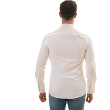 Exve Exclusive Beyaz Sade Düz Pamuk Slim Fit Erkek Gömlek