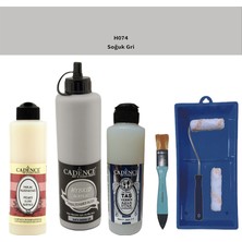Cadence Banyo Mutfak -  Multi H - 074 Soğuk gr i 500 ml Parlak Yüzey Ast 250 ml Taş Vernik Mat 250 ml  Saten Rulo Set