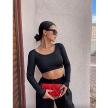 Joshua Kadın U Yaka Siyah & Beyaz Crop Top