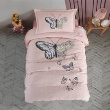 Denizli Çeyiz Clasy Tek Kişilik 4 Mevsim Kapitone Nevresim Seti Daisy Love Somon