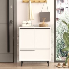 L'occi Concept 75 cm Leena Ayakkabılık Çok Amaçlı Dolap 3 Kapaklı Metal Ayaklı Beyaz LA8C-W