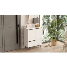 L'occi Concept 75 cm Leena Ayakkabılık Çok Amaçlı Dolap 3 Kapaklı Metal Ayaklı Beyaz LA8C-W